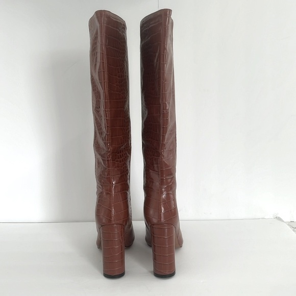 Women’s Croc Embossed Chunky Block Heel Brown Tall Boots Size 38 Fits Size 8 NEW - Picture 10 of 12